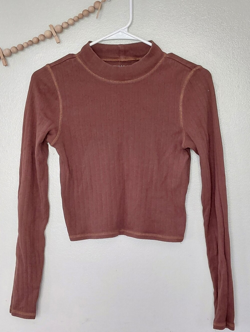 American Eagle Outfitters Western Brown Knit Long Sleeve Layerying Crop Top
